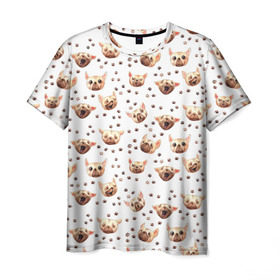Мужская футболка 3D с принтом Собаки Паттерн в Белгороде, 100% полиэфир | прямой крой, круглый вырез горловины, длина до линии бедер | акварель | лапа | лапки | мопс | пес | псы | след | собакен | чихуа