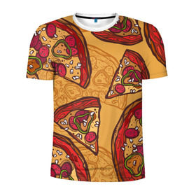 Мужская футболка 3D спортивная с принтом Пицца в Белгороде, 100% полиэстер с улучшенными характеристиками | приталенный силуэт, круглая горловина, широкие плечи, сужается к линии бедра | pattern | pizza | еда | пицца | узор