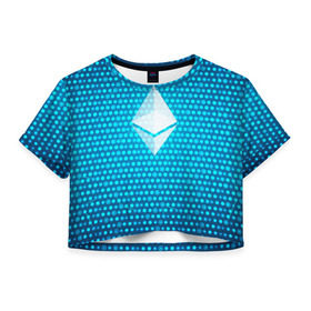 Женская футболка 3D укороченная с принтом Blue Ethereum - Синий Эфириум в Белгороде, 100% полиэстер | круглая горловина, длина футболки до линии талии, рукава с отворотами | black milk | cryptocurrency | eth | ethereum | etherium | litecoin | виталик бутерин | крипта | крипто | криптовалюта | лайткоин | майнер | майнинг | эфир