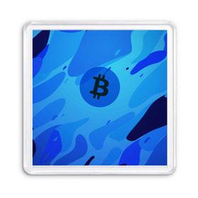 Магнит 55*55 с принтом Blue Sea Camo Bitcoin в Белгороде, Пластик | Размер: 65*65 мм; Размер печати: 55*55 мм | Тематика изображения на принте: blue | camo | camouflage | coin | crypto | currency | ethereum | litecoin | mining | token | биткоин | биток | камо | камуфляж | крипта | крипто | криптовалюта | лайткоин | майнинг | ферма | эфир