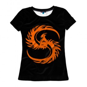 Женская футболка 3D с принтом phoenix в Белгороде, 100% полиэфир ( синтетическое хлопкоподобное полотно) | прямой крой, круглый вырез горловины, длина до линии бедер | Тематика изображения на принте: phenix | phoenix | огненная птица | огонь
