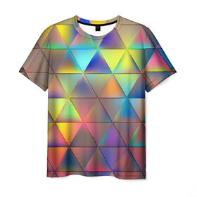 Мужская футболка 3D с принтом Разноцветные треугольники в Белгороде, 100% полиэфир | прямой крой, круглый вырез горловины, длина до линии бедер | 