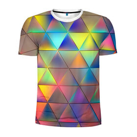 Мужская футболка 3D спортивная с принтом Разноцветные треугольники в Белгороде, 100% полиэстер с улучшенными характеристиками | приталенный силуэт, круглая горловина, широкие плечи, сужается к линии бедра | 