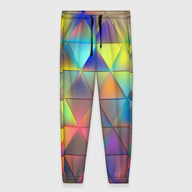 Женские брюки 3D с принтом Разноцветные треугольники в Белгороде, полиэстер 100% | прямой крой, два кармана без застежек по бокам, с мягкой трикотажной резинкой на поясе и по низу штанин. В поясе для дополнительного комфорта — широкие завязки | 