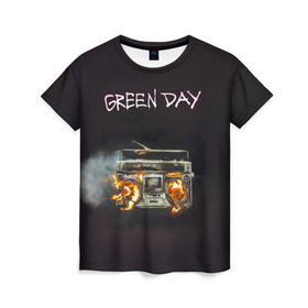 Женская футболка 3D с принтом Green Day магнитофон в огне в Белгороде, 100% полиэфир ( синтетическое хлопкоподобное полотно) | прямой крой, круглый вырез горловины, длина до линии бедер | american idiot | green day | альтернативный | билли джо армстронг | грин дей | группа | зелёный день | майк дёрнт | музыка | панк | поп | поппанк | рок | тре кул