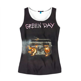 Женская майка 3D с принтом Green Day магнитофон в огне в Белгороде, 100% полиэстер | круглая горловина, прямой силуэт, длина до линии бедра | american idiot | green day | альтернативный | билли джо армстронг | грин дей | группа | зелёный день | майк дёрнт | музыка | панк | поп | поппанк | рок | тре кул