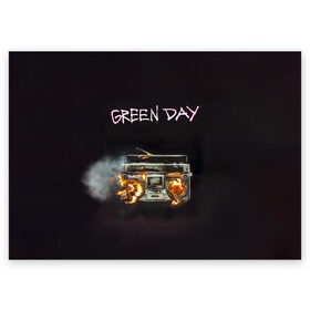 Поздравительная открытка с принтом Green Day магнитофон в огне в Белгороде, 100% бумага | плотность бумаги 280 г/м2, матовая, на обратной стороне линовка и место для марки
 | american idiot | green day | альтернативный | билли джо армстронг | грин дей | группа | зелёный день | майк дёрнт | музыка | панк | поп | поппанк | рок | тре кул