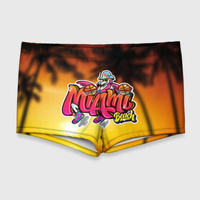 Мужские купальные плавки 3D с принтом Miami Beach в Белгороде, Полиэстер 85%, Спандекс 15% |  | закат | майами | пейзаж | пляж | солнце