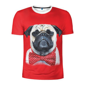 Мужская футболка 3D спортивная с принтом Довольный мопс в Белгороде, 100% полиэстер с улучшенными характеристиками | приталенный силуэт, круглая горловина, широкие плечи, сужается к линии бедра | Тематика изображения на принте: бабочка | друг | животное | зверь | мопс | собака | щенок