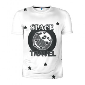 Мужская футболка 3D спортивная с принтом Space travel в Белгороде, 100% полиэстер с улучшенными характеристиками | приталенный силуэт, круглая горловина, широкие плечи, сужается к линии бедра | белый | звезды | космос | планета | черный