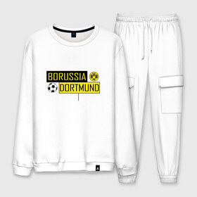 Мужской костюм хлопок с принтом Borussia Dortmund - New Design 2018 в Белгороде, 100% хлопок | на свитшоте круглая горловина, мягкая резинка по низу. Брюки заужены к низу, на них два вида карманов: два “обычных” по бокам и два объемных, с клапанами, расположенные ниже линии бедра. Брюки с мягкой трикотажной резинкой на поясе и по низу штанин. В поясе для дополнительного комфорта — широкие завязки | боруссия дортмунд