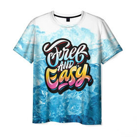 Мужская футболка 3D с принтом Free and Easy в Белгороде, 100% полиэфир | прямой крой, круглый вырез горловины, длина до линии бедер | beach | miami | граффити | желтый | закат | краски | лед | майами | надписи | панама | пляж | розовый | солнце | фламинго | яркие