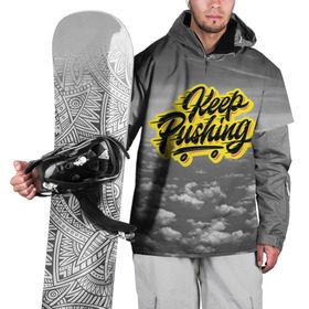 Накидка на куртку 3D с принтом Keep Pushing в Белгороде, 100% полиэстер |  | Тематика изображения на принте: wind | ветер | доска | желтый | космос | красночные | надписи | небо | облака | прикольные | прикольные картинки | серый | скейт | скейтборд | скейтер | спорт | текстура | увлечение | цвета | черный