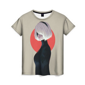Женская футболка 3D с принтом Nier Automata в Белгороде, 100% полиэфир ( синтетическое хлопкоподобное полотно) | прямой крой, круглый вырез горловины, длина до линии бедер | automata | cyborg | flag | game | girl | japan | japanese | nier | woman | девушка | женщина | игра | киборг | робот | флаг | япония | японка