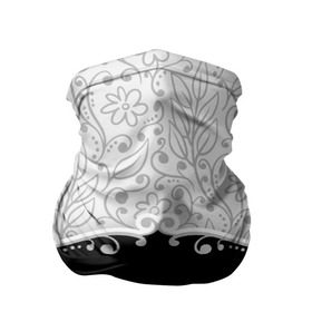 Бандана-труба 3D с принтом Флористика в Белгороде, 100% полиэстер, ткань с особыми свойствами — Activecool | плотность 150‒180 г/м2; хорошо тянется, но сохраняет форму | лист | серый | узор | цветы | черный