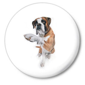 Значок с принтом Боксер в Белгороде,  металл | круглая форма, металлическая застежка в виде булавки | Тематика изображения на принте: боксер | друг | дружба | животное | пес | собака