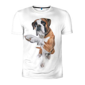 Мужская футболка 3D спортивная с принтом Боксер в Белгороде, 100% полиэстер с улучшенными характеристиками | приталенный силуэт, круглая горловина, широкие плечи, сужается к линии бедра | боксер | друг | дружба | животное | пес | собака