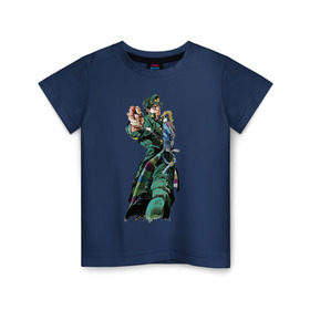 Детская футболка хлопок с принтом Дзётаро Кудзё в Белгороде, 100% хлопок | круглый вырез горловины, полуприлегающий силуэт, длина до линии бедер | jojo’s bizarre adventure | дзётаро кудзё