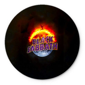 Коврик круглый с принтом Black Sabbath земля в огне в Белгороде, резина и полиэстер | круглая форма, изображение наносится на всю лицевую часть | black sabbath | группа | метал | надпись | оззи | осборн | хард рок | хеви метал