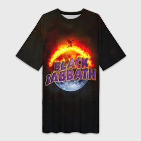 Платье-футболка 3D с принтом Black Sabbath земля в огне в Белгороде,  |  | black sabbath | группа | метал | надпись | оззи | осборн | хард рок | хеви метал