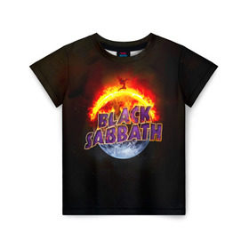 Детская футболка 3D с принтом Black Sabbath земля в огне в Белгороде, 100% гипоаллергенный полиэфир | прямой крой, круглый вырез горловины, длина до линии бедер, чуть спущенное плечо, ткань немного тянется | black sabbath | группа | метал | надпись | оззи | осборн | хард рок | хеви метал
