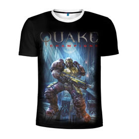 Мужская футболка 3D спортивная с принтом Quake champions в Белгороде, 100% полиэстер с улучшенными характеристиками | приталенный силуэт, круглая горловина, широкие плечи, сужается к линии бедра | quake