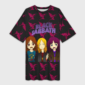 Платье-футболка 3D с принтом Группа Black Sabbath в Белгороде,  |  | black sabbath | ozzy osbourne | ангелы | билл уорд | гизер батлер | группа | копыта | метал | музыка | надпись | оззи | осборн | песни | рога | рок | тони айомми | хард рок | хеви метал | черти