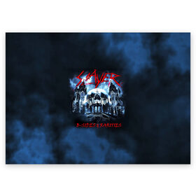 Поздравительная открытка с принтом Череп Slayer в Белгороде, 100% бумага | плотность бумаги 280 г/м2, матовая, на обратной стороне линовка и место для марки
 | slayer | группа | гэри холт | замок | керри кинг | метал | музыка | песни | пол бостаф | рок | слеар | слеер | слеяр | том арайа | трэш метал | тяжелый рок | хеви метал | череп