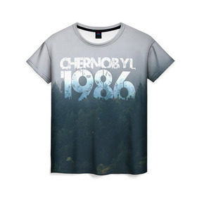 Женская футболка 3D с принтом Чернобыль 1986 в Белгороде, 100% полиэфир ( синтетическое хлопкоподобное полотно) | прямой крой, круглый вырез горловины, длина до линии бедер | 1986 | дым | завод | лес | опасность | радиация | чаэс | чернобыль | экология