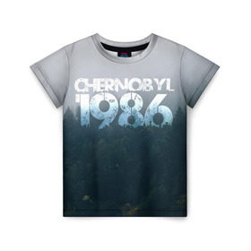 Детская футболка 3D с принтом Чернобыль 1986 в Белгороде, 100% гипоаллергенный полиэфир | прямой крой, круглый вырез горловины, длина до линии бедер, чуть спущенное плечо, ткань немного тянется | Тематика изображения на принте: 1986 | дым | завод | лес | опасность | радиация | чаэс | чернобыль | экология