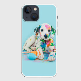 Чехол для iPhone 13 mini с принтом Юный художник в Белгороде,  |  | animal | dog | дог | долматинец | друг | краски | собака | художник | щенок