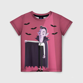 Детская футболка 3D с принтом Дракула в Белгороде, 100% гипоаллергенный полиэфир | прямой крой, круглый вырез горловины, длина до линии бедер, чуть спущенное плечо, ткань немного тянется | dracula | halloween | helloween | вампир | день всех святых | детям | для детей | хеллоуин | хеловин | хэллоуин