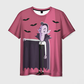 Мужская футболка 3D с принтом Дракула в Белгороде, 100% полиэфир | прямой крой, круглый вырез горловины, длина до линии бедер | dracula | halloween | helloween | вампир | день всех святых | детям | для детей | хеллоуин | хеловин | хэллоуин