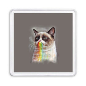 Магнит 55*55 с принтом Grumpy Cat в Белгороде, Пластик | Размер: 65*65 мм; Размер печати: 55*55 мм | animal | cat | grumpy cat | животное | кот | котенок | кошка | радуга