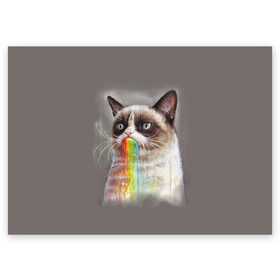 Поздравительная открытка с принтом Grumpy Cat в Белгороде, 100% бумага | плотность бумаги 280 г/м2, матовая, на обратной стороне линовка и место для марки
 | Тематика изображения на принте: animal | cat | grumpy cat | животное | кот | котенок | кошка | радуга