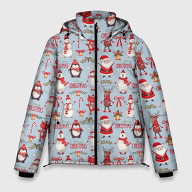 Мужская зимняя куртка 3D с принтом Рождественская Милота в Белгороде, верх — 100% полиэстер; подкладка — 100% полиэстер; утеплитель — 100% полиэстер | длина ниже бедра, свободный силуэт Оверсайз. Есть воротник-стойка, отстегивающийся капюшон и ветрозащитная планка. 

Боковые карманы с листочкой на кнопках и внутренний карман на молнии. | Тематика изображения на принте: дед мороз | заяц | колокольчик | лиса | лисичка | медведь | олень | омела | пингвин | санта клаус