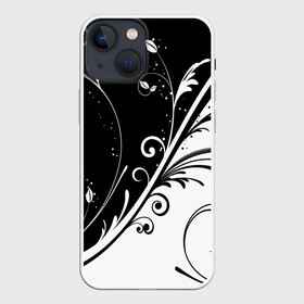 Чехол для iPhone 13 mini с принтом Цветочный узор Black  White в Белгороде,  |  | абстракция | белый | инь янь | модные | прикольные картинки | природа | растения | тренды | узоры | цветы | черный