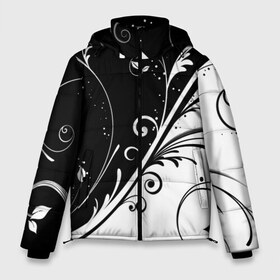 Мужская зимняя куртка 3D с принтом Цветочный узор в Белгороде, верх — 100% полиэстер; подкладка — 100% полиэстер; утеплитель — 100% полиэстер | длина ниже бедра, свободный силуэт Оверсайз. Есть воротник-стойка, отстегивающийся капюшон и ветрозащитная планка. 

Боковые карманы с листочкой на кнопках и внутренний карман на молнии. | абстракция | белый | инь янь | модные | прикольные картинки | природа | растения | тренды | узоры | цветы | черный