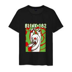 Мужская футболка хлопок с принтом Сумасшедший заяц Blink-182 в Белгороде, 100% хлопок | прямой крой, круглый вырез горловины, длина до линии бедер, слегка спущенное плечо. | Тематика изображения на принте: blink | альтернативный рок | блинк | группа | марк хоппус | музыка | мэтт скиба | надпись | панк | панк рок | песни | поп панк | рок | скейт панк | смайл | смайлик | трэвис баркер
