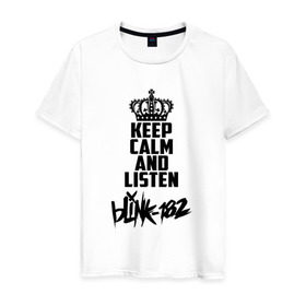 Мужская футболка хлопок с принтом Keep calm and listen Blink-182 в Белгороде, 100% хлопок | прямой крой, круглый вырез горловины, длина до линии бедер, слегка спущенное плечо. | Тематика изображения на принте: 