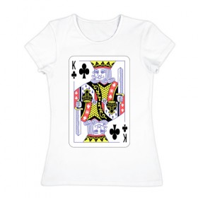 Женская футболка хлопок с принтом Король треф в Белгороде, 100% хлопок | прямой крой, круглый вырез горловины, длина до линии бедер, слегка спущенное плечо | карты | колода | крести | масть