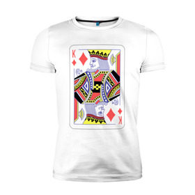 Мужская футболка премиум с принтом Король буби в Белгороде, 92% хлопок, 8% лайкра | приталенный силуэт, круглый вырез ворота, длина до линии бедра, короткий рукав | Тематика изображения на принте: азарт | атласная | бубей | бубны | карты | колода | масть