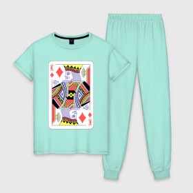 Женская пижама хлопок с принтом Король буби в Белгороде, 100% хлопок | брюки и футболка прямого кроя, без карманов, на брюках мягкая резинка на поясе и по низу штанин | азарт | атласная | бубей | бубны | карты | колода | масть