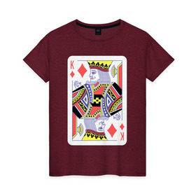 Женская футболка хлопок с принтом Король буби в Белгороде, 100% хлопок | прямой крой, круглый вырез горловины, длина до линии бедер, слегка спущенное плечо | азарт | атласная | бубей | бубны | карты | колода | масть