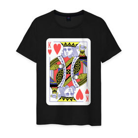 Мужская футболка хлопок с принтом Король черви в Белгороде, 100% хлопок | прямой крой, круглый вырез горловины, длина до линии бедер, слегка спущенное плечо. | Тематика изображения на принте: азарт | атласная | карты | колода | масть | покер | червей | черви