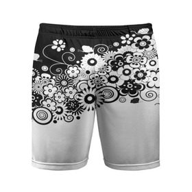Мужские шорты 3D спортивные с принтом Черно-белые цветы в Белгороде,  |  | blossom | flower | garden stuff | green stuff | бабочки | узор | цветочный орнамент | цветы | цеточный узор
