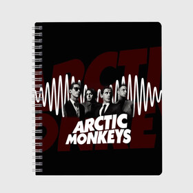 Тетрадь с принтом Группа Arctic Monkeys в Белгороде, 100% бумага | 48 листов, плотность листов — 60 г/м2, плотность картонной обложки — 250 г/м2. Листы скреплены сбоку удобной пружинной спиралью. Уголки страниц и обложки скругленные. Цвет линий — светло-серый
 | алекс тёрнер | арктик | арктические мартышки | гаражный | группа | дж ейми кук | инди рок | манкис | музыка | мэтт хелдер | ник о мэлли | обезьяна | постпанк ривайвл | психоделический | рок