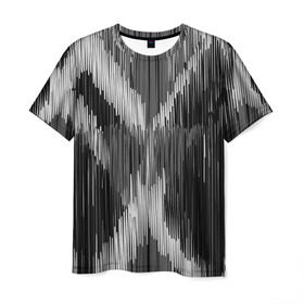 Мужская футболка 3D с принтом Черно-белая штриховка в Белгороде, 100% полиэфир | прямой крой, круглый вырез горловины, длина до линии бедер | watercolor | абстракция красок | акварель | брызги красок | краска | потертость красок