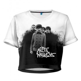 Женская футболка 3D укороченная с принтом Группа Arctic Monkeys в Белгороде, 100% полиэстер | круглая горловина, длина футболки до линии талии, рукава с отворотами | arctic monkeys обезьянка