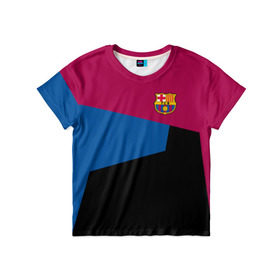 Детская футболка 3D с принтом FC Barcelona 2018 #5 в Белгороде, 100% гипоаллергенный полиэфир | прямой крой, круглый вырез горловины, длина до линии бедер, чуть спущенное плечо, ткань немного тянется | fcb | барселона | геометрия | футбольный клуб